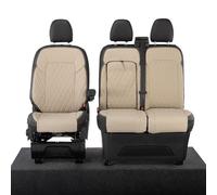 Seat Covers to fit the Ford Transit Custom 2023 Onwards | Premium Leatherette Front Seat Covers, Waterproof, Foam Backed Cushioning, Black and Cream Tone, Diamond Stitch Design, Scratch Resistant