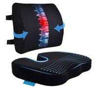 Seat Cushion & Lumbar Support Pillow for Office Chair, Car, Wheelchair Memory Foam Desk Chair Cushion for Sciatica, Lower Back & Tailbone Pain Relief Desk Pad with Adjustable Strap 3D Washable Cover