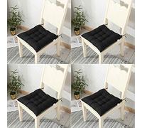（Seat cushion only） Set of 2/4 Soft Square Chair Cushions 40x40cm with Ties Comfortable Dining Room Kitchen Living Room Patio Garden Cushions Indoor/Outdoor Use Black