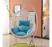 (seat cushion only) Soft Hanging Egg Chair Cushion Removable & Washable Thickened for Outdoor Patio Garden & Balcony - Fits Most Hanging Basket Chairs (Blue & White)