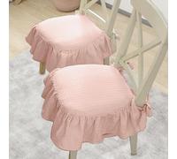 Seat Cushions for Dining Chairs, Soft Machine Washable Chair Pad with Ruffled Edge, Ruffled Chair Cushions with Ties and Cotton Filled, for Office Dining Wooden Chairs (2, Pink, One Size)