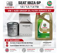 SEAT Ibiza MK4 MK5 1.0 1.2 1.4 TSI Genuine VW Oil Filter Castrol EDGE 5W30 LL 5L