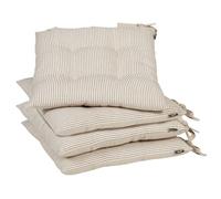 Seat Pads Set of 4 Mocha Brown Stitched Stripe Tie-On Indoor/Outdoor Garden Chair Cushions 100% Cotton Machine Washable Reversible Dining Chair Pads with Recycled Polyester Filling (Style 2)