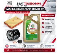 SEAT Toledo MK4 1.2 1.4 TSI MAHLE Air Oil Filter Kit Castrol EDGE 5W30 LL 5L