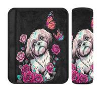 Seatbelt Shoulder Pad, Soft Fleece 2 Pack, Dogs Shih Tzu Lover | Relieves Shoulder Pressure, Cotton Filled Pair, Adjustable Closure for Car Seat Belts