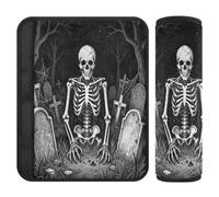 Seatbelt Shoulder Pad, Soft Fleece 2 Pack, Zombie Skeleton | Prevents Skin Chafing, Cotton Filled Pair, Washable Reusable Design for Pram Straps