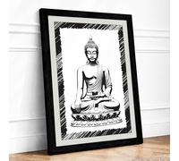 Seated Buddha Japandi Framed Wall Art Print A1 (84.1×59.4cm) Black, Wall Decor for Living Room, Bedroom, Office & Home, Ready to Hang, Art Gift