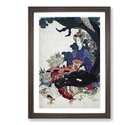 Seated by The Dragon by Yashima Gakutei Framed Print | A2 Walnut Framed Wall Art | Ready to Hang | Modern Nature Picture | Living Room Bedroom Lounge Office