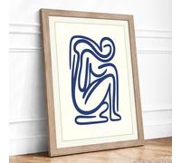 Seated Form in Lines Minimalist Framed Wall Art Print A1 (84.1×59.4cm) Oak, Wall Decor for Living Room, Bedroom, Office & Home, Ready to Hang, Art Gift