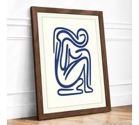 Seated Form in Lines Minimalist Framed Wall Art Print A4 (29.7×21cm) Walnut, Wall Decor for Living Room, Bedroom, Office & Home, Ready to Hang, Art Gift