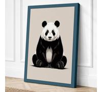 Seated Giant Panda Minimalist Canvas Wall Art Print 18x12 Inch (46 x 30 cm)