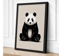 Seated Giant Panda Minimalist Canvas Wall Art Print 30x20 Inch (76 x 51 cm)