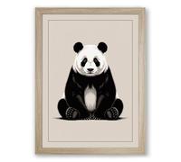 Seated Giant Panda Minimalist Framed Wall Art Print A2 (59.4×42cm) Oak, Wall Decor for Living Room, Bedroom, Office & Home, Ready to Hang, Art Gift