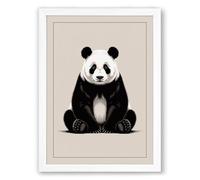 Seated Giant Panda Minimalist Framed Wall Art Print A2 (59.4×42cm) White, Wall Decor for Living Room, Bedroom, Office & Home, Ready to Hang, Art Gift