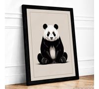 Seated Giant Panda Minimalist Framed Wall Art Print A3 Black