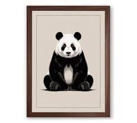 Seated Giant Panda Minimalist Framed Wall Art Print A4 (29.7×21cm) Walnut, Wall Decor for Living Room, Bedroom, Office & Home, Ready to Hang, Art Gift