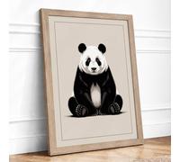 Seated Giant Panda Minimalist Framed Wall Art Print A4 Oak
