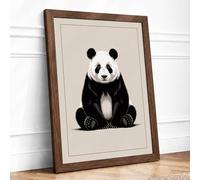 Seated Giant Panda Minimalist Framed Wall Art Print A4 Walnut