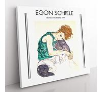 Seated Woman Vol.1 By Egon Schiele Exhibition Museum Classic Painting Canvas Wall Art Print Ready to Hang, Framed Picture for Living Room Bedroom Home Office Décor, 50x50 cm (20x20 Inch)