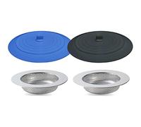 Seatery 4PCS Kitchen Sink Strainer Stopper Kit, Universal Silicone Sink Drain Plug Cover, Drain Water Stopper, 4.5 Inch Stainless Steel Sink Drain Strainer, Food Debris Catcher for Kitchen