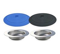 Seatery 4PCS Kitchen Sink Strainer Stopper Kit, Universal Silicone Sink Drain Plug Cover, Drain Water Stopper, 4.5 Inch Stainless Steel Sink Drain Strainer, Food Debris Catcher for Kitchen