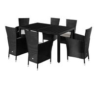 Seating group polyrattan 6 chairs +1 table black WPC
