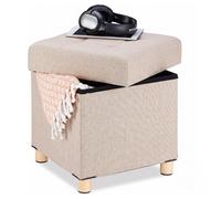 Seating stool, footstool, cube seat, storage ottoman, linen-look fabric