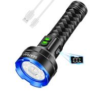 SeaTrail 8+1 LED Torch Super Bright 1000000 Lumen Rechargeable 7000 mAh | High Lumen Stepless Dimming Dual Switch LCD Power Display IPX7 Waterproof High powered Flashlight for Camping Exploring