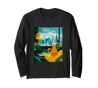 Seattle Cat City Skyline Retro Aesthetic Long Sleeve T-Shirt