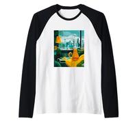 Seattle Cat City Skyline Retro Aesthetic Raglan Baseball Tee