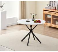 Indoor Living Seattle Circle Stone White Concrete Dining Table with starburst black legs