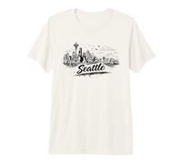 Seattle City Skyline Iconic Tower Sketch Graphic Premium T-Shirt