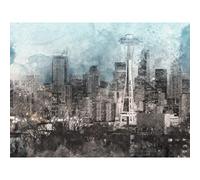 Seattle City Skyline Illustration Large Canvas Wall Art Print