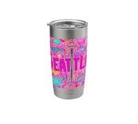 Seattle Pink Doodle Skyline Collage Illustration Stainless Steel Insulated Tumbler