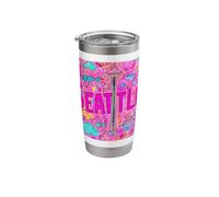 Seattle Pink Doodle Skyline Collage Illustration Stainless Steel Insulated Tumbler