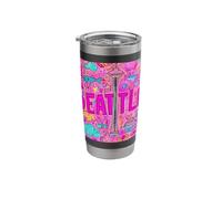 Seattle Pink Doodle Skyline Collage Illustration Stainless Steel Insulated Tumbler
