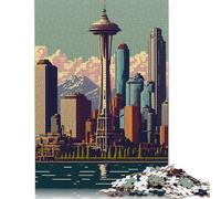 Seattle Pixel Art Puzzle Brain Teaser 100% Recycled Cardboard Jigsaw Puzzle for Women Men 1000pcs (26x38cm)