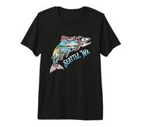 Seattle Salmon Nature & City Skyline Scene Proud Seattleites Premium T-Shirt