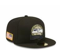Seattle Seahawks NFL Cap (Size 7 1/4) New Era Black Logo Fitted Hat - New