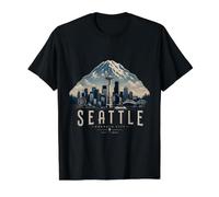 Seattle Skyline and Mount Rainier Value Graphic T-Shirt, Men, Black, M