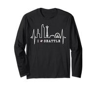 Seattle Skyline Heartbeat Silhouette Heart I Love Seattle Long Sleeve T-Shirt