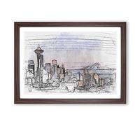 Seattle Skyline in Abstract Framed Print | A2 Walnut Framed Wall Art | Ready to Hang | Abstract Cityscape Picture | Living Room Bedroom Lounge Office
