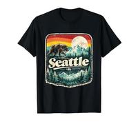 Seattle Skyline Mount Rainier Nature Artwork Mountain Views Value Graphic T-Shirt, Men, Black, XL