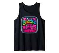 Seattle Skyline Retro Rainbow City Pride Design Tank Top