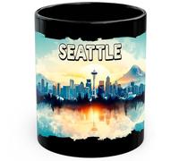 Seattle Skyline Washington Ceramic Coffee Mug 11oz Space Needle Cityscape - Tea Coffee Mug with Comfortable Grip - Unique Fun Gift Cup for Office or Home - Vibrant Long-Lasting Print ID44991