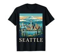 Seattle Skyline Washington Space Needle Retro Art T-Shirt
