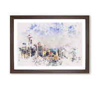 Seattle Skyline Watercolour Framed Print | A2 Walnut Framed Wall Art | Ready to Hang | Modern Cityscape Picture | Living Room Bedroom Lounge Office