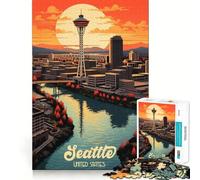 Seattle Space Needle Jigsaw Puzzles 1000 Piece for Teenagers Mental Logic Toy Calm Escape Fine Edge Art Collectible (38x26cm)