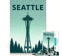 Seattle Space Needle Travel Poster 1000 Pieces Jigsaw Puzzles for Teenagers Solid Logic Toy Peaceful Fun Precision Cut Amazing Present (38x52cm)