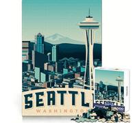Seattle Travel Poster 1000 Adult Pieces Jigsaw Puzzle Brain Agility Relaxed Leisure Secure Join Warm Xmas Gift (38x52cm)